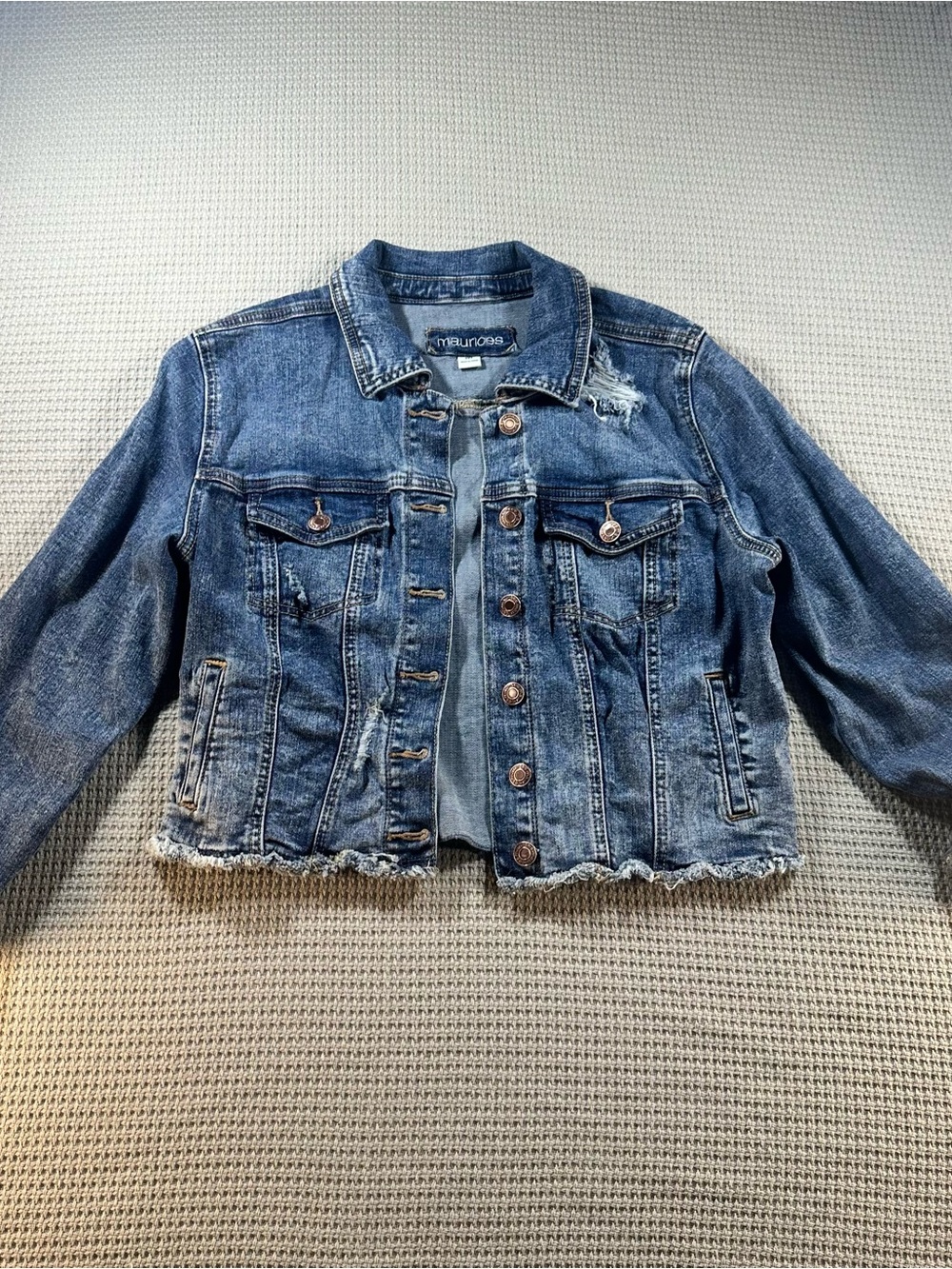 Maurice’s Cropped Distressed Denim Jacket - Blue